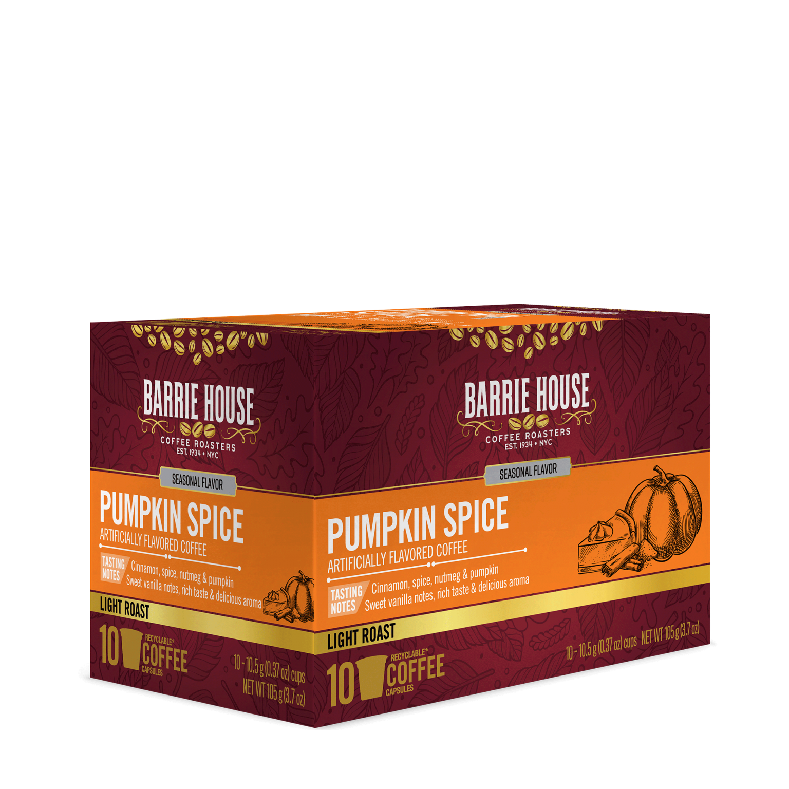 Barrie House Pumpkin Spice Light Roast Coffee Pods 10ct - Best Quality ...