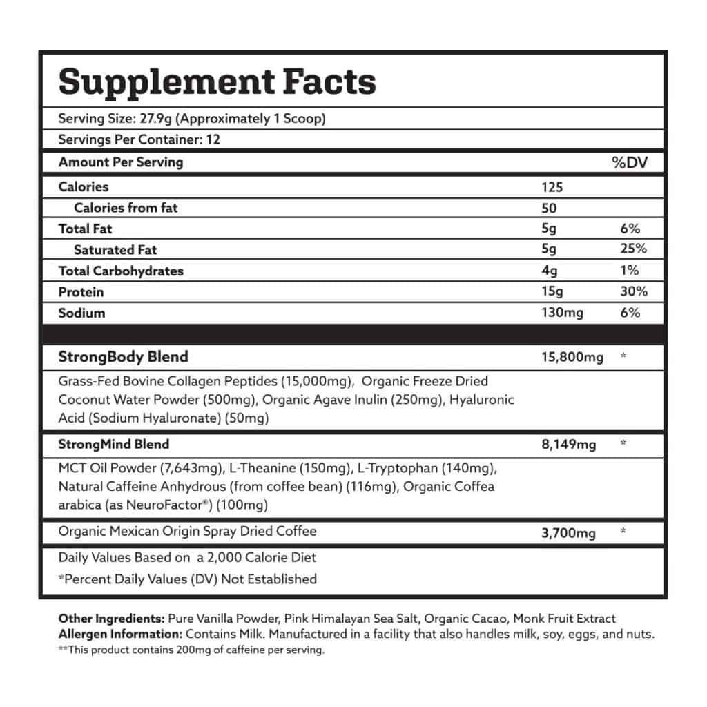 STRONG COFFEE COMPANY Daybreaker Instant Cacao Latte – 12 Packs, 15g Protein, No Crash, No Jitters