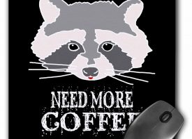 3dRose Funny raccoon face. Need more coffee on black background - Mouse Pad 8 by 8-inch