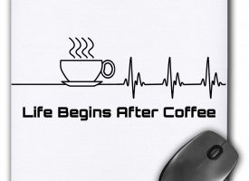 3dRose Funny Life Begins After Coffee heartbeat line for coffee drinkers. - Mouse Pad 8 by 8-inch