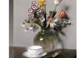 16 in. A Vase of Flowers with a Coffee Cup Art Print - Henri Fantin-Latour