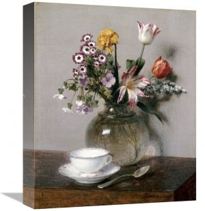 16 in. A Vase of Flowers with a Coffee Cup Art Print - Henri Fantin-Latour