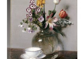 22 in. A Vase of Flowers with a Coffee Cup Art Print - Henri Fantin-Latour