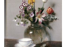 30 in. A Vase of Flowers with a Coffee Cup Art Print - Henri Fantin-Latour