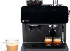 GE Profile - Semi-Automatic Espresso Machine with 15 bars of pressure, Milk Frother, and Built-In Wi-Fi - Black