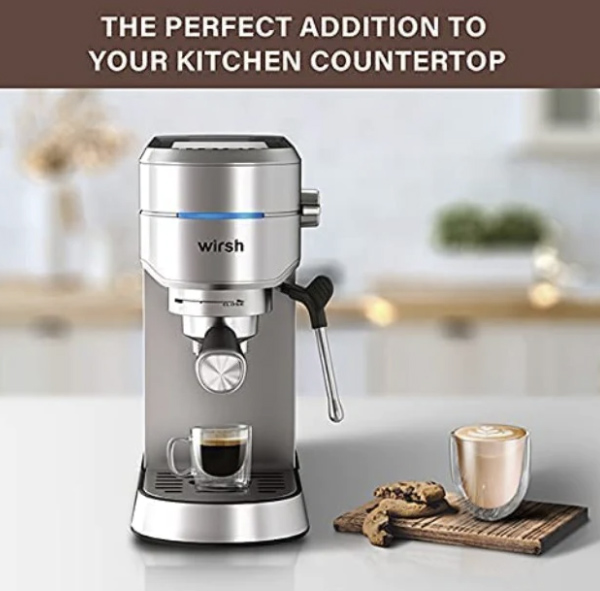 Wirsh 15 Bar Espresso Machine with Commercial Steam Frother Brushed