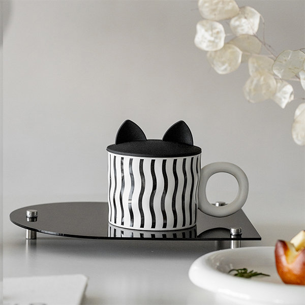 Cute Mug with Cat Ears - Ceramic - Black and White - Best Quality Coffee