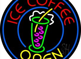 Sign Store N105-0189-clear Round Ice Coffee Open Clear Backing Neon Sign- 26 x 26 x 1 In.