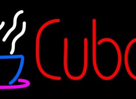 N105-3436-clear Cuban with Coffee Cup 2 Clear Backing Neon Sign - Red, White & Blue - 13 in. Tall x 32 in. Wide