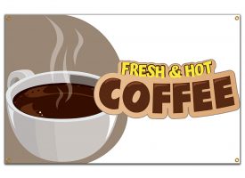 B-60 Fresh Hot Coffee 36 x 60 in. Banner Sign - Fresh Hot Coffee