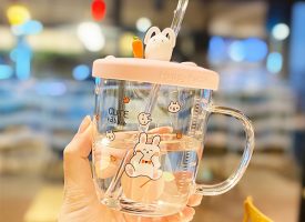 Cute Bunny Drinking Glass And Straw