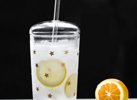 Glass Cup with Straw - Transparent - Golden Stars