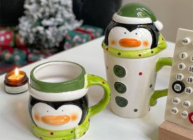 Cute Christmas Mug - Ceramic - Snowman - Penguin - Santa Claus