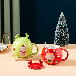 Cartoon Christmas Ceramic Mug - Green - Red - 3 Colors