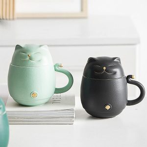 Lucky Cat Mug - Ceramic - Black - Blue - 4 Colors