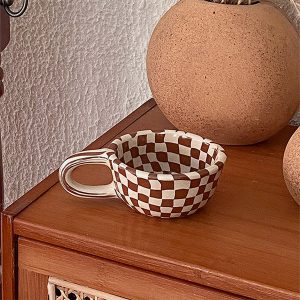 Checkerboard Mug - Ceramic - Brown And Beige