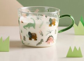 Dinosaur Themed Glass Mug - Green - Brown - 17.1 oz Capacity