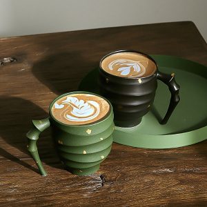 Bamboo Inspired Mug - Ceramic - Green - Black
