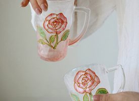 Red Rose Mug - Crystal Glass - Frosted Transparent