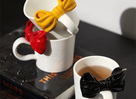 Bow Tie Mugs - Ceramic - 10 oz Capacity - Black - Red - 3 Colors