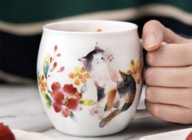 Delightfully Darling Cat Mugs - Ceramic - Red - Blue