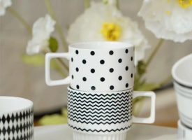 Black And White Stripe Ceramic Mug - Rhombus Lattices - 5 Patterns