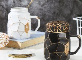 Pretty Mug - Golden Decorative Line - Ceramic - Black - White - Large Capacity
