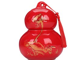 KS-HOM3744111-ALAN01692 New Gourd Shaped Ceramic Tea Coffee Container Tea Storage Jar Tea Canister, Red