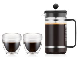 Bodum BISTROSET French Press coffee maker, 8 cup, 1.0 l, 34 oz, Tritan Beaker and 2 pcs Pavina Outdoor 0, 25L, 8 oz Black
