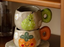 Japanese Style Fruit Coffee Mug - Ceramic - Persimmon - Apple - Pear