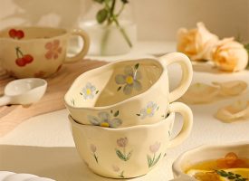 Flower Ceramic Mug - Orange - Pink - 4 Colors