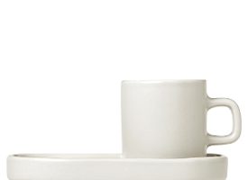 Blomus Pilar Espresso Cups with Trays, Set of 2