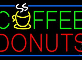 Everything Neon N100-3614 Green Coffee Donuts Red Blue Border LED Neon Sign 13 x 24 - inches