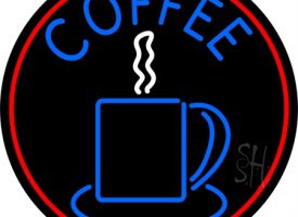 Everything Neon N105-13039 Blue Coffee Cup With Red Circle LED Neon Sign 18 x 18 - inches
