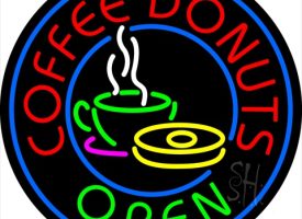 Everything Neon N105-0187 Round Red Coffee Donuts Open LED Neon Sign 18 x 18 - inches