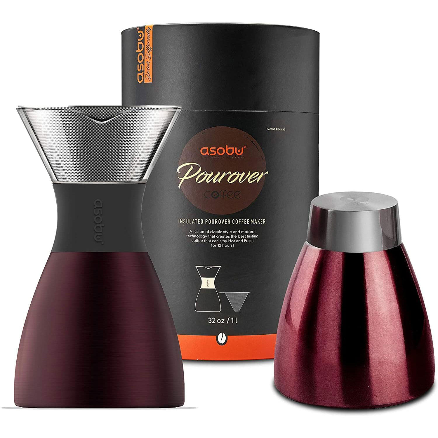 Asobu Pour Over Coffee Maker (Burgundy) Best Quality Coffee