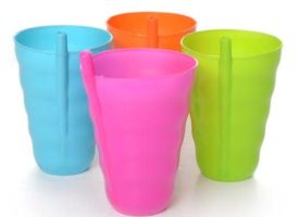 DDI 2324428 Plastic Cups with Straw - 4 Colors Case of 24