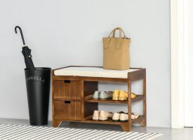 833-305CF HomCom Wooden Shoe Storage Bench, Coffee Woodgrain & Cream White