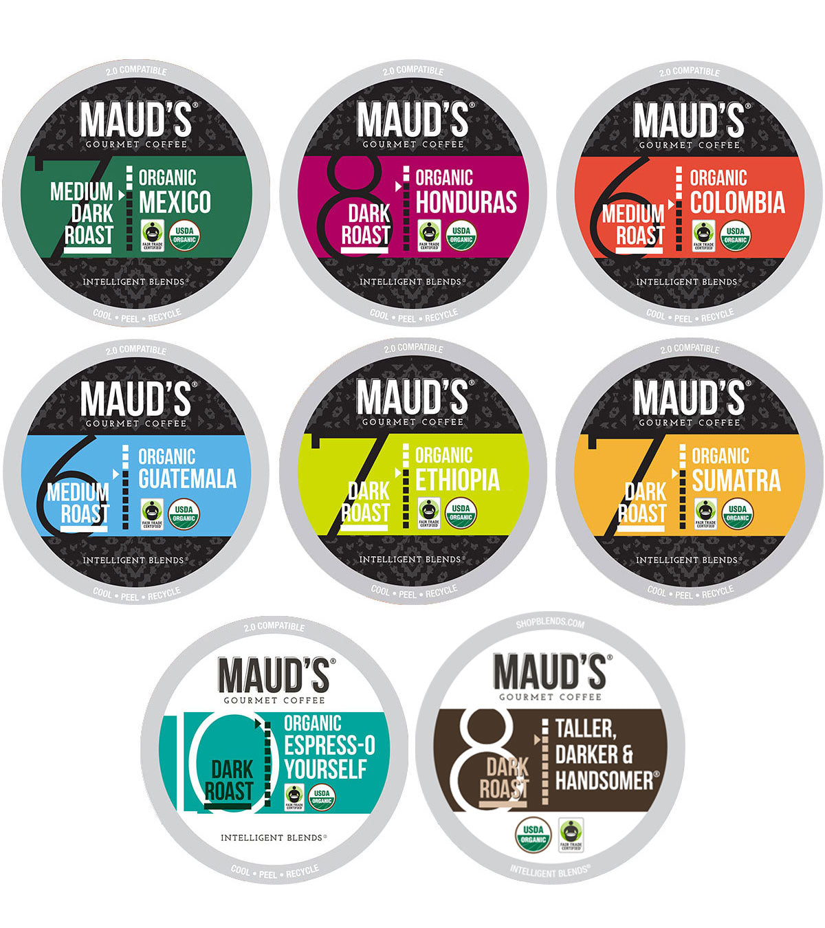 Maud's Organic FairTrade Coffee Pods Variety Pack (8 Blends) 56 Pods Best Quality Coffee