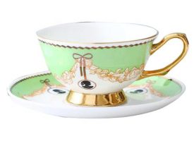6.4 oz Afternoon Tea Porcelain Tea Cup & Saucer Set, Green