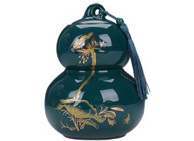 New Gourd Shaped Ceramic Tea Coffee Container Tea Storage Jar Tea Canister, Blackish Green