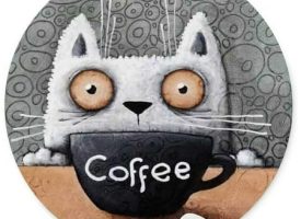 Round Mouse Pad Anti Slip Rubber Round Cartoon Coffee Cat Mousepads Desktops Gaming Mouse Mat Customized Designed for Home and Office 7.9 x 7.9inches
