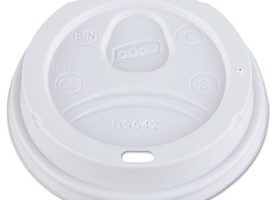 . D9542 Dome Drink-Thru Lids- Fits 12-16oz Paper Hot Cups- White- 100/Carton