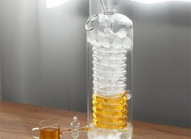 Coffee Cooling Carafe - Spiral Cooling Channel and Dispensing Faucet