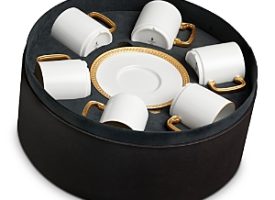 L'Objet Soie Tresse Gold Espresso Cup and Saucer Gift Box
