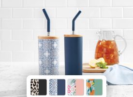 Member's Mark 2 Pack 24OZ Stainless Steel Insulated Tumblers with Wood Lids and Stainless Steel Straws (Navy Geo)