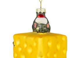 35711965 3.25 in. Mouse with Cheese Glass Christmas Ornament