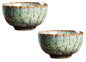 PF-HOM367125011-DORIS02106-RP 2.3 oz Chinese Kungfu Handmade Porcelain Japanese Wine & Tea Cups Bowl, Green - 2 Piece