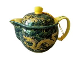 PS-HOM367229011-EMILY02199 Golden Dragon Porcelain Tea Kettle Gift for Friend, Green