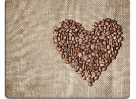 Heart made from coffee beans on textured brown sack Free space for your text Mouse pads Gaming Mouse Pad 9.84x7.87 inches